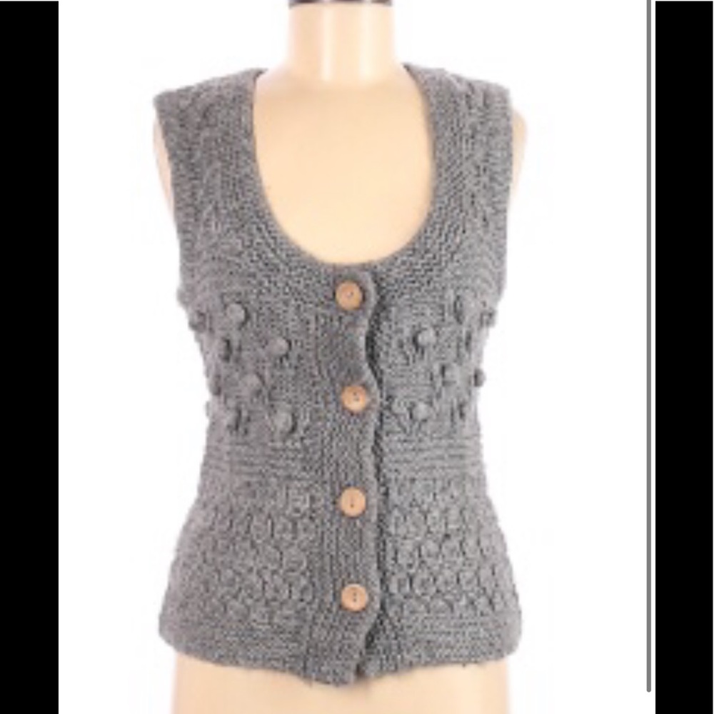 Anthropologie Sarsaparilla Pom Pom sweater vest M